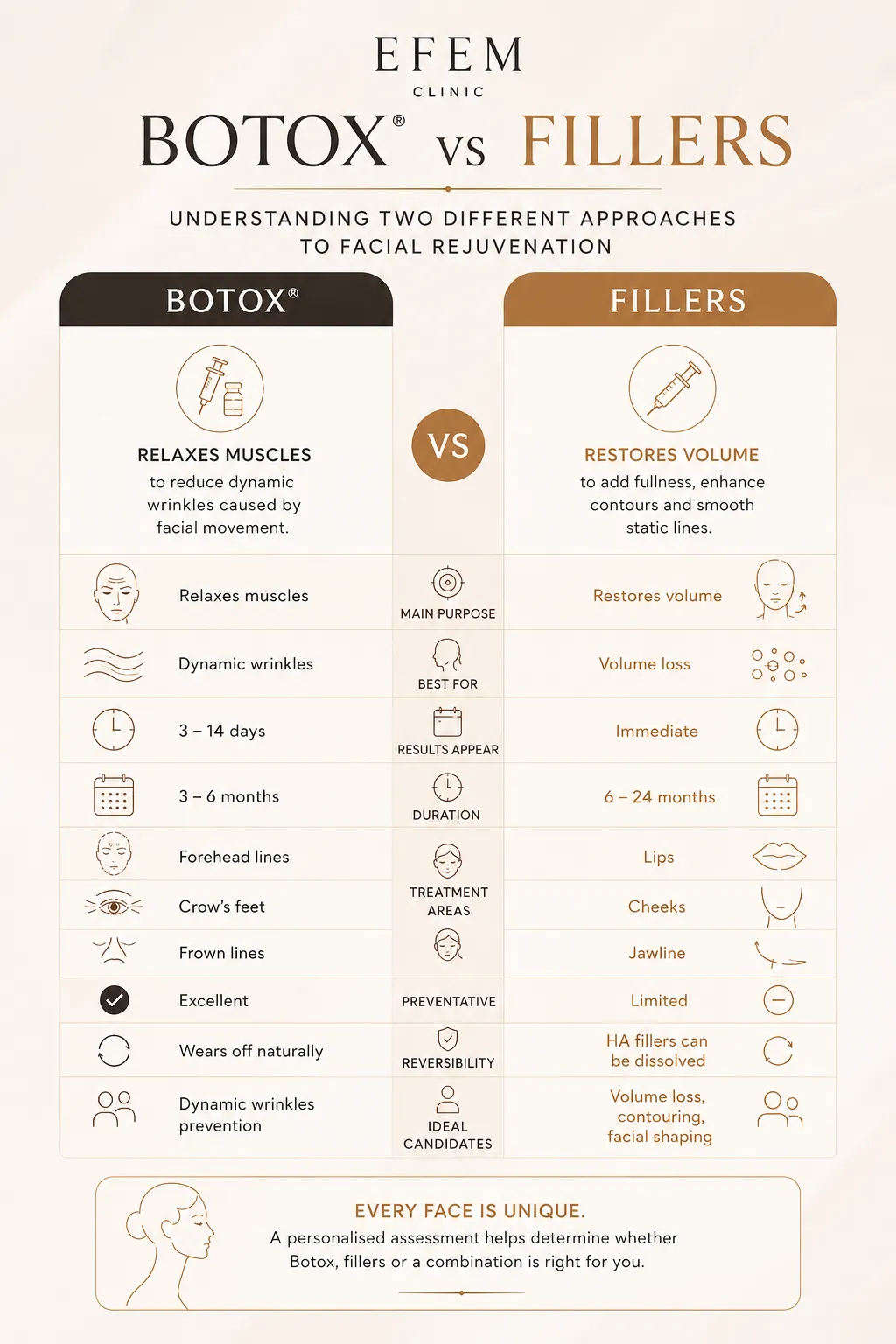 Botox vs filler comparison chart in Istanbul at Efem Clinic