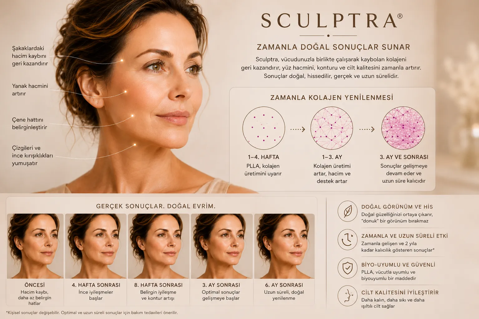 Sculptra sonuç zaman çizelgesi kolajen üretimi ve doğal gençleşme