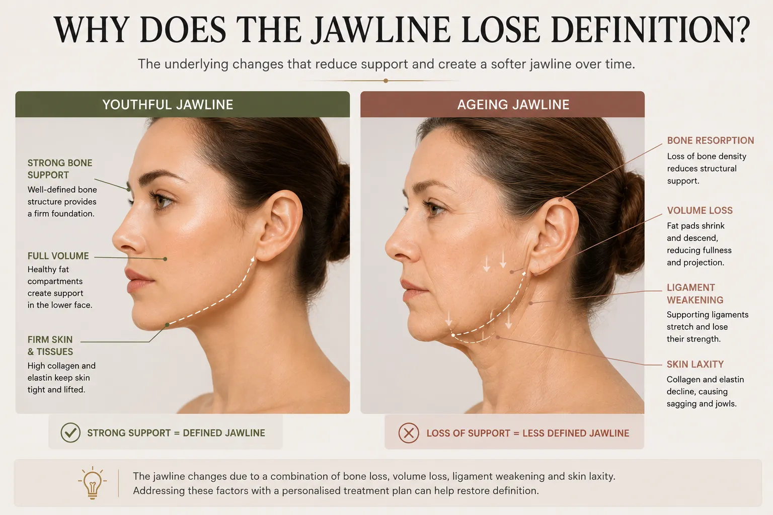 Why does the jawline lose definition ageing jowls skin laxity volume loss