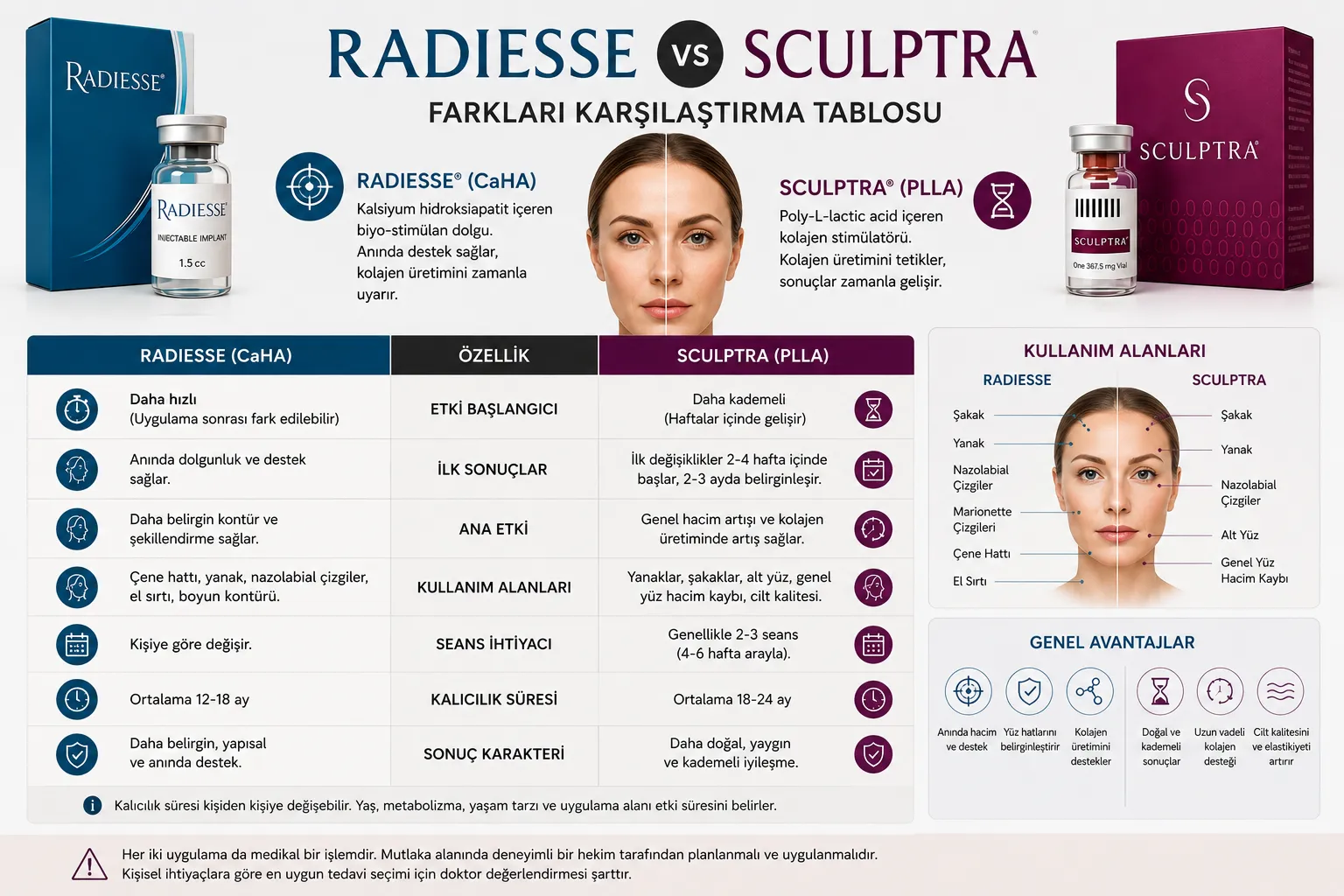 Radiesse ve Sculptra farkları karşılaştırma tablosu