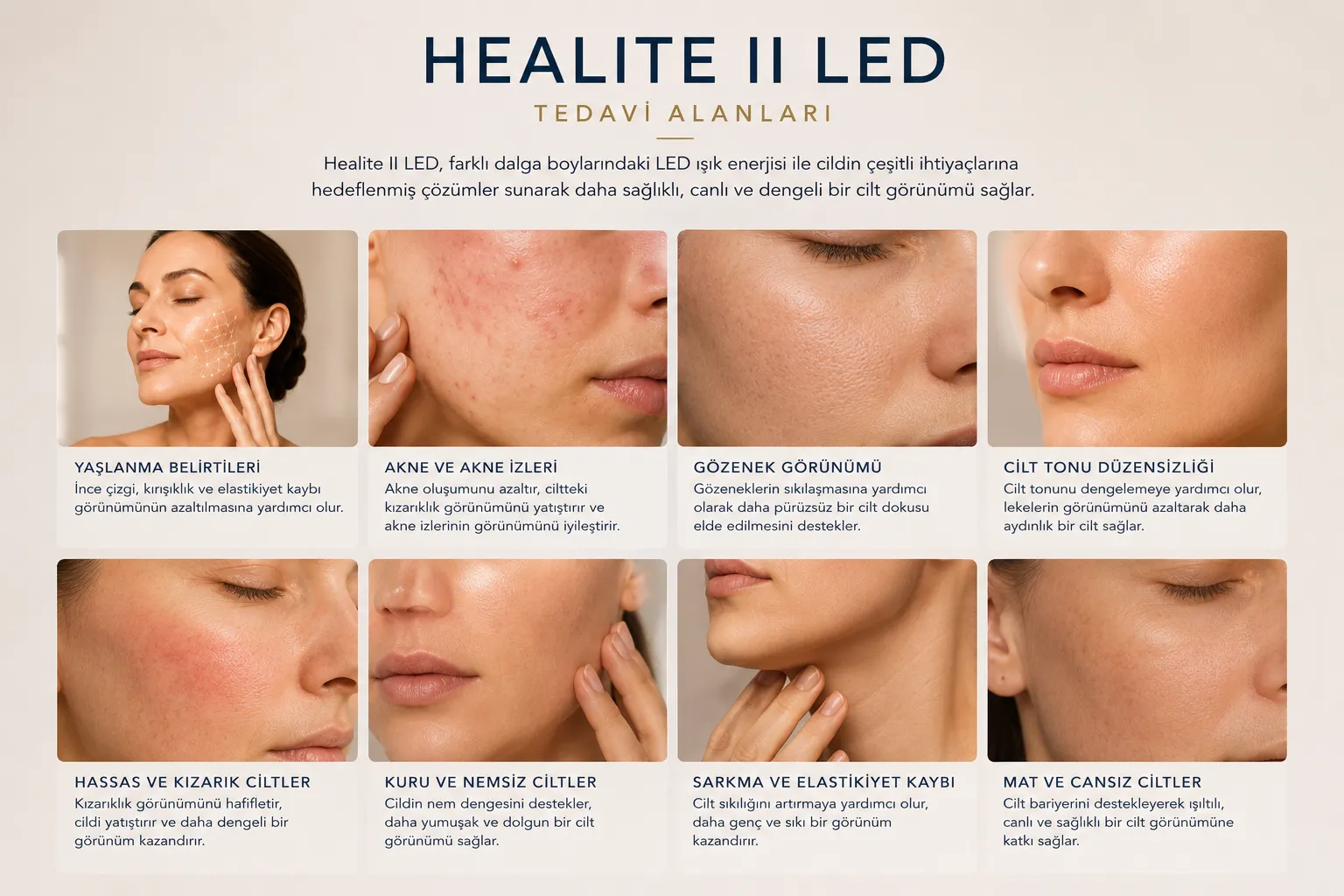 Healite II LED tedavi alanları y&uuml;z boyun dekolte hassas cilt Istanbul Levent