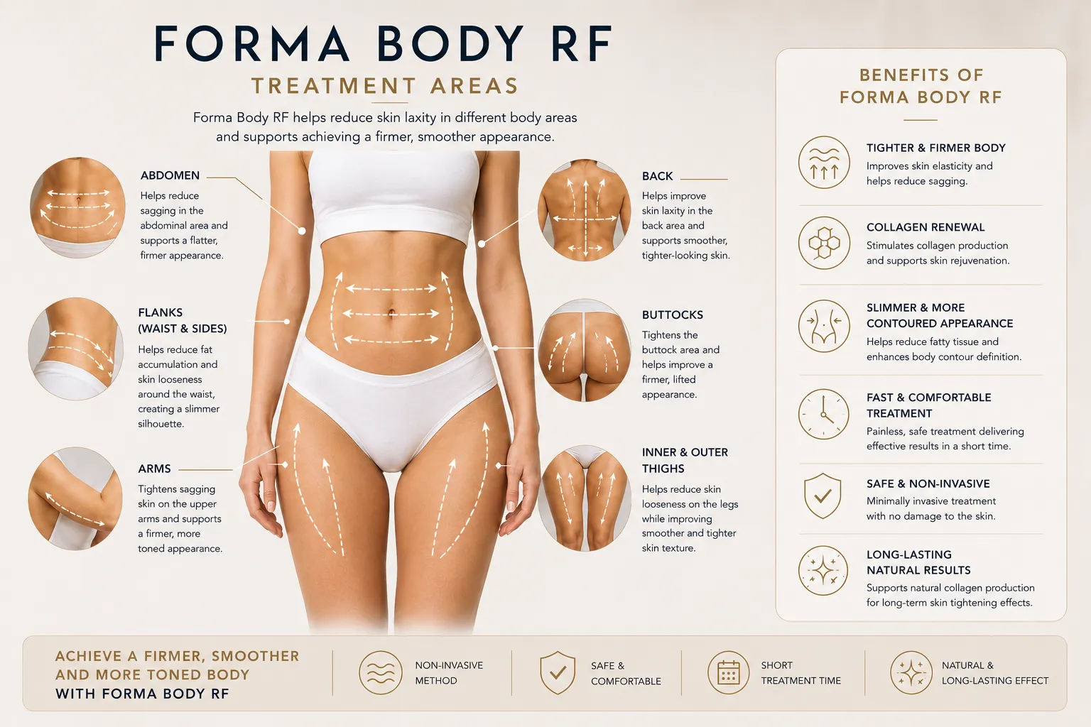 Forma Body RF treatment areas abdomen arms thighs hips body skin tightening Istanbul Levent