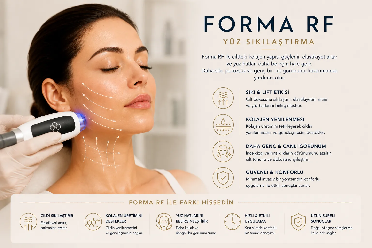 Forma RF etkileri cilt sıkılığı elastikiyet kolajen desteği ve canlı g&ouml;r&uuml;n&uuml;m