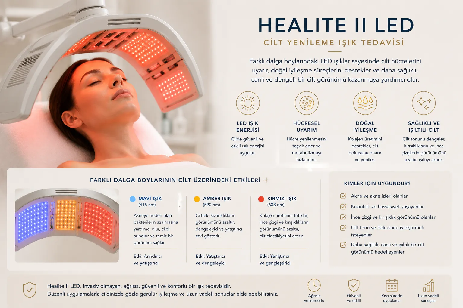 Healite II LED dalga boyları cilt iyileşmesi akne hassasiyet ve yenilenme desteği