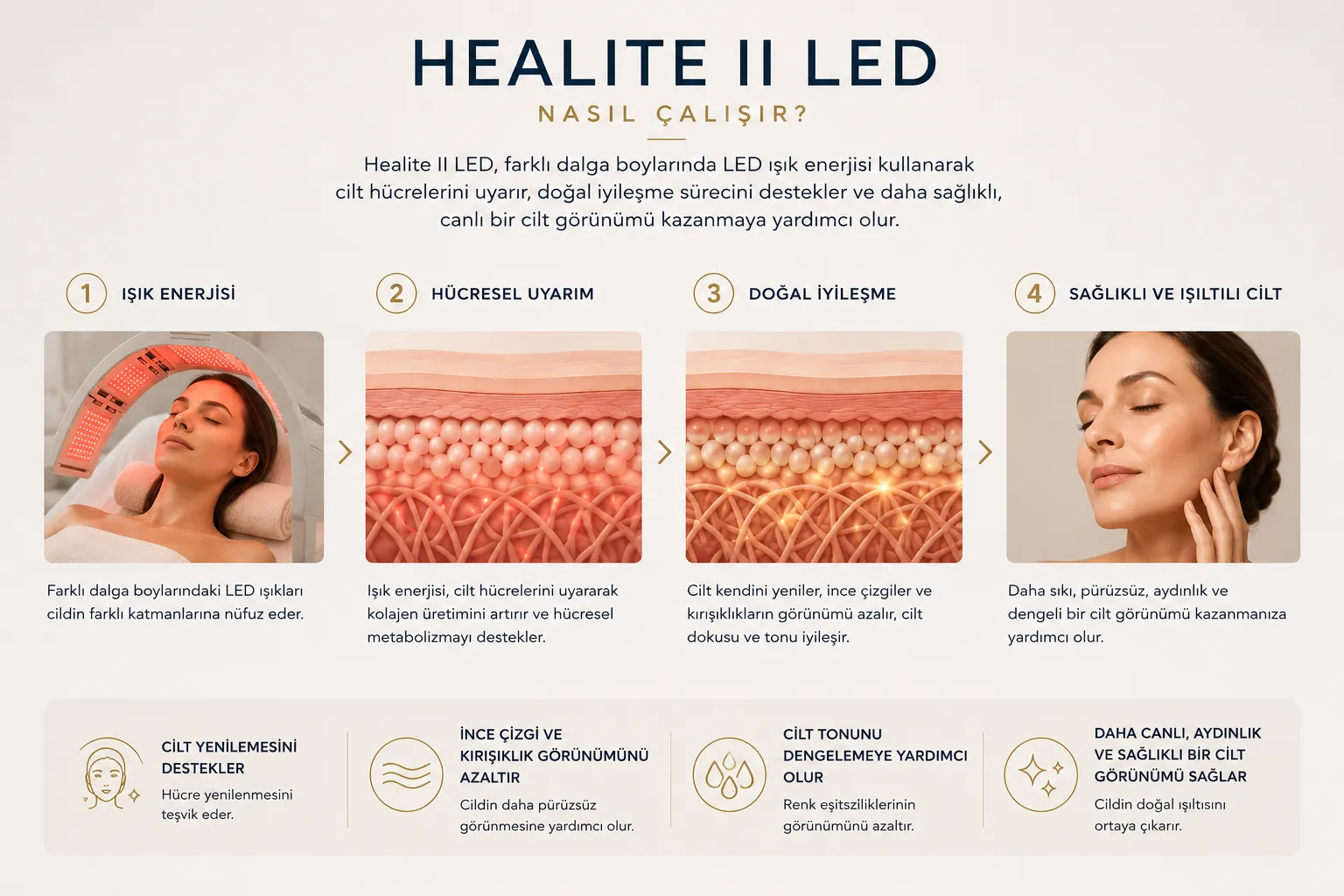 Healite II LED nasıl &ccedil;alışır h&uuml;cresel aktivite ve cilt iyileşmesi Istanbul