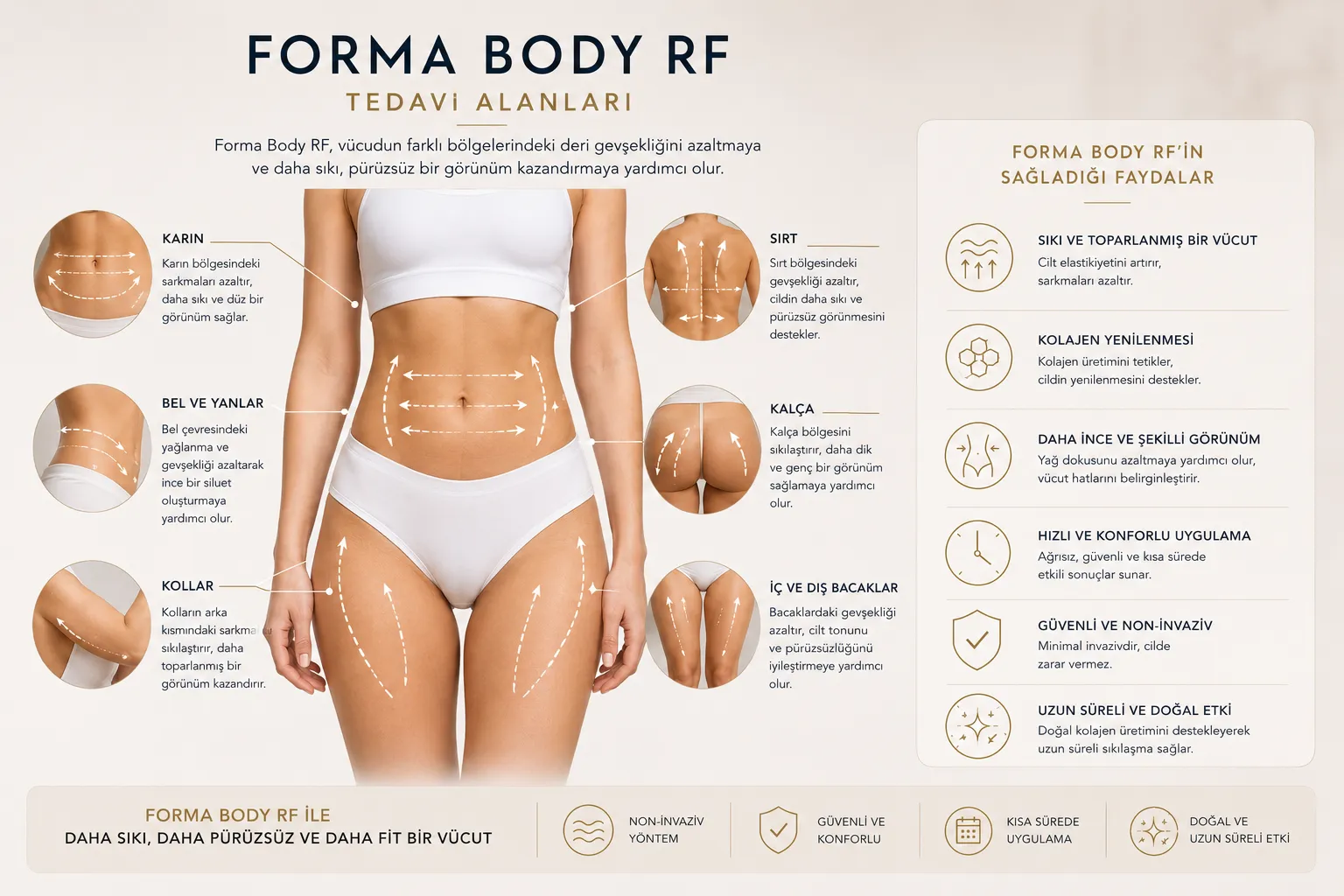 Forma Body tedavi alanları karın kol bacak basen cilt sıkılaştırma Istanbul Levent