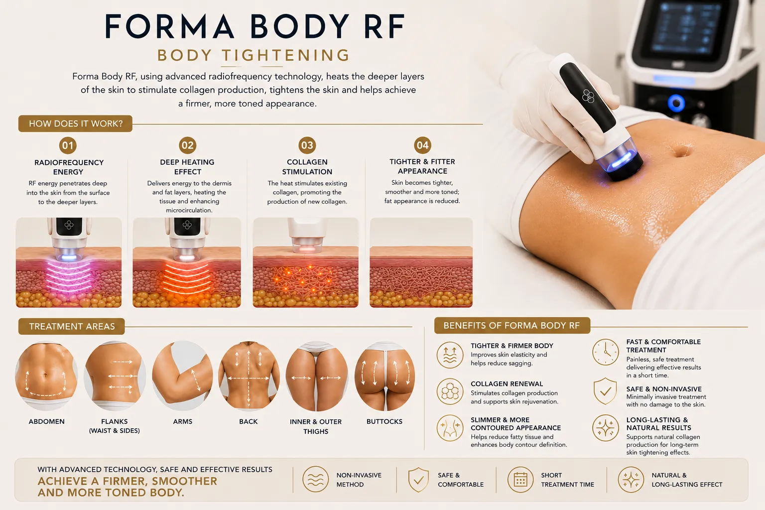 How Forma Body RF works with radiofrequency energy for collagen and body skin tightening Istanbul