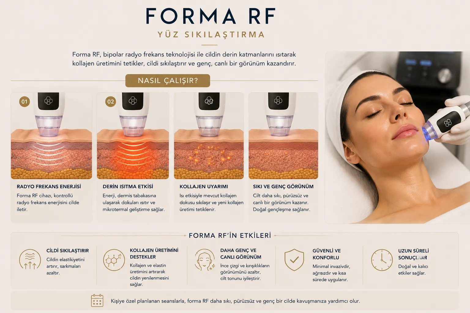 Forma RF nasıl &ccedil;alışır radyofrekans kolajen &uuml;retimi cilt sıkılaşması Istanbul