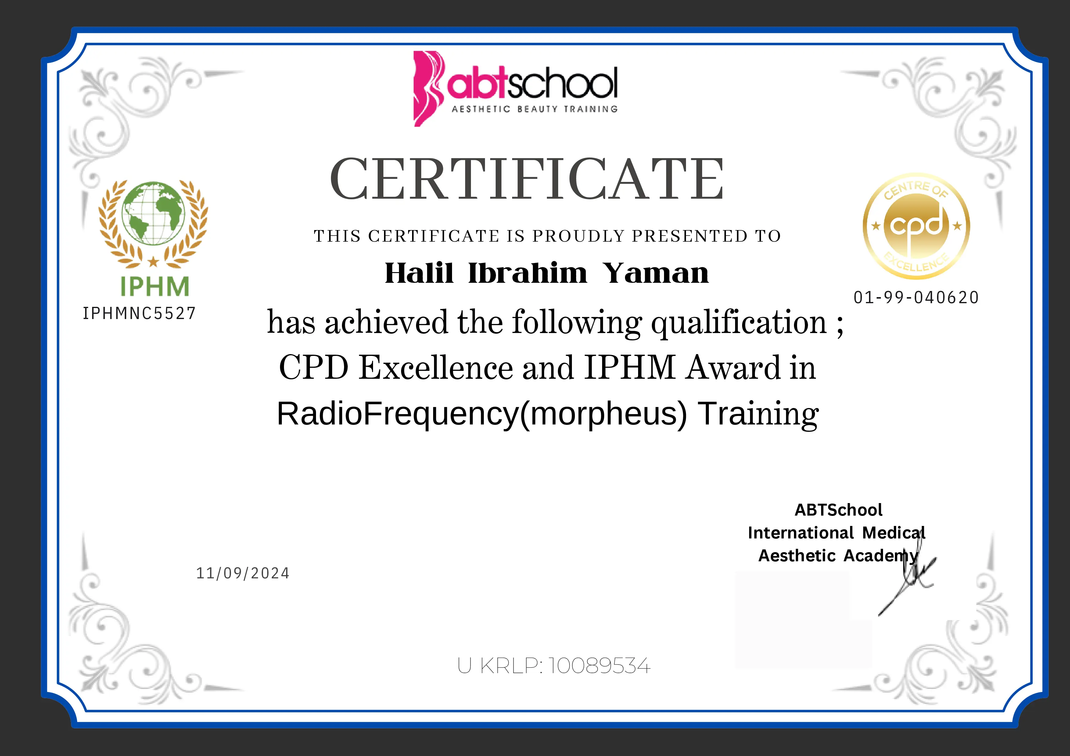 halil ibrahim yaman morpheus8 radiofrequency teknolojisi eğitimi sertifikası