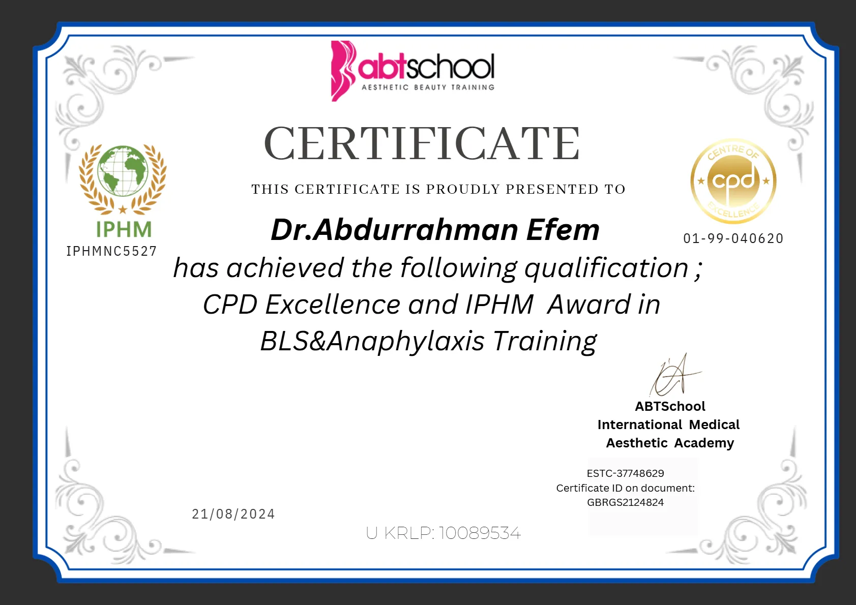 abdurrahman efem london bls and anaphylaxis certificate