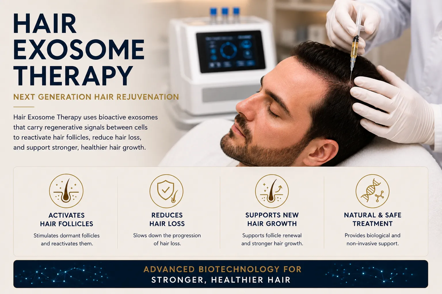 Hair exosome therapy in Istanbul Levent for regenerative hair follicle and scalp support