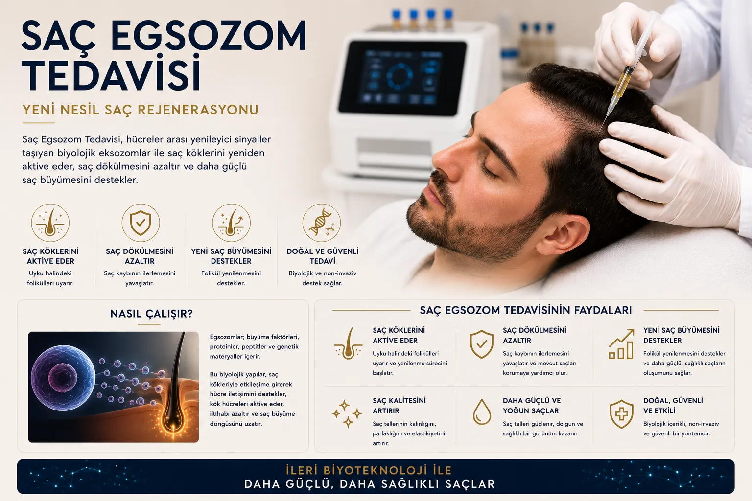Sa&ccedil; egzozom tedavisi nasıl &ccedil;alışır sa&ccedil; k&ouml;k&uuml; ve sa&ccedil;lı deri biyolojik sinyal desteği Istanbul