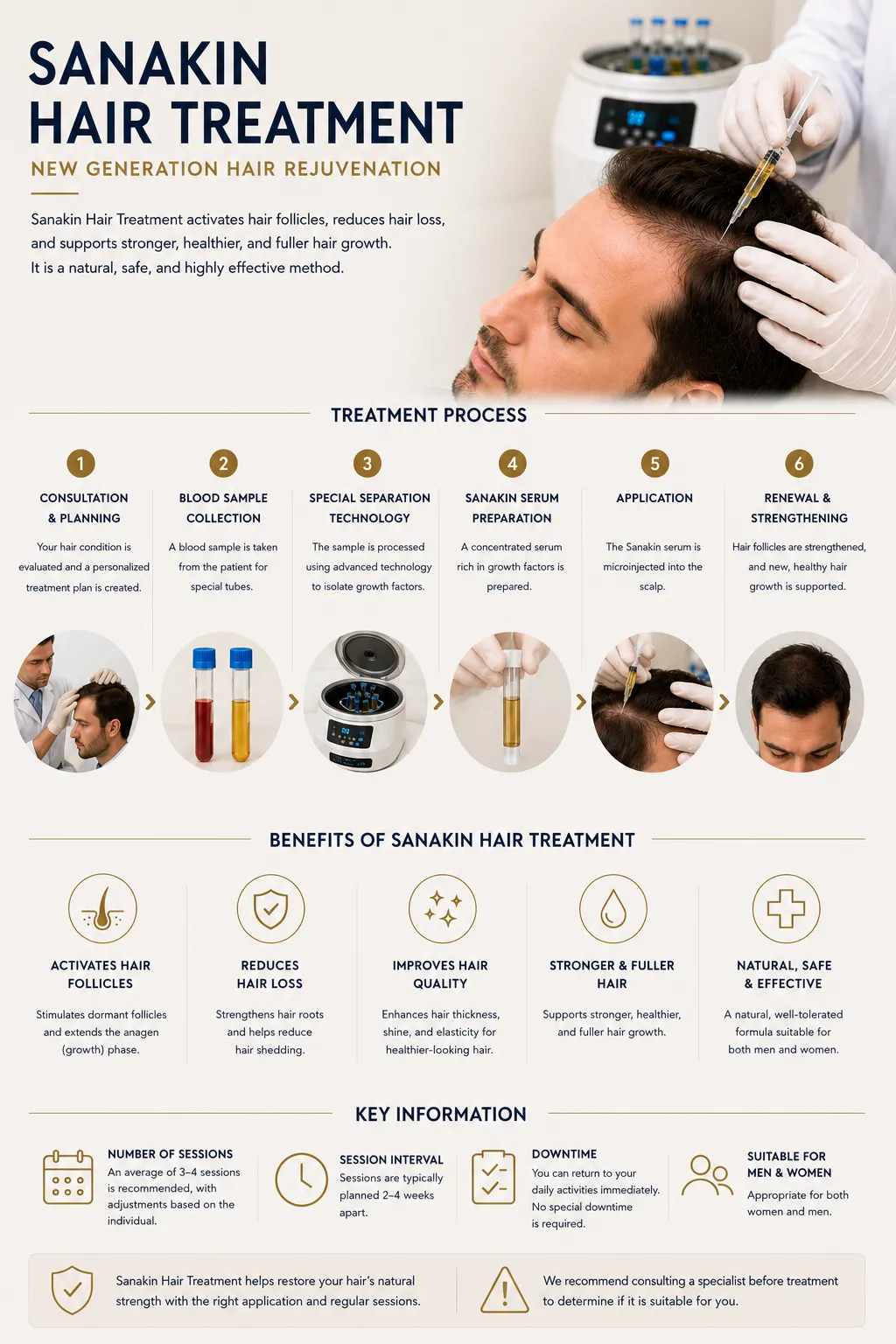 Sanakin hair therapy infographic for scalp biology inflammation balance and hair regeneration support