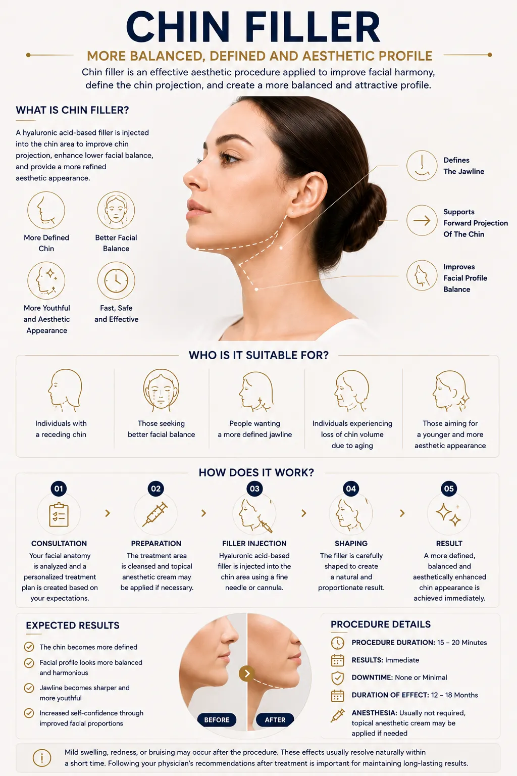 Chin filler infographic for facial proportions profile balance and lower face contour Istanbul