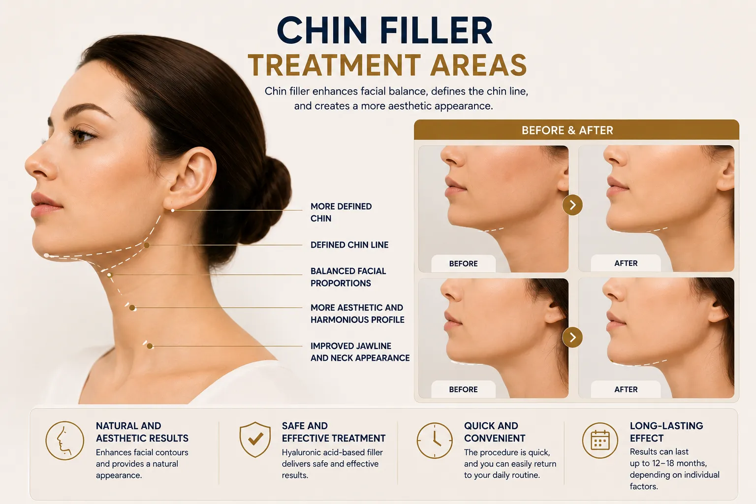 Chin filler treatment areas for profile lower face proportions and jawline transition Istanbul Levent