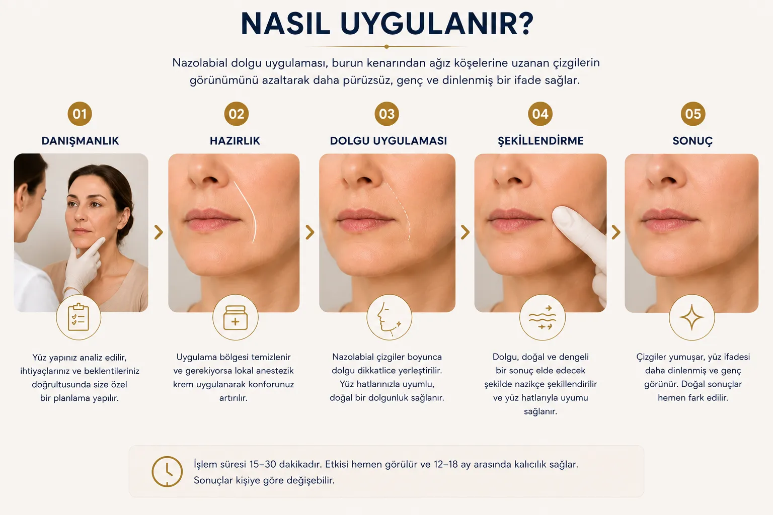 Nasolabial filler process with facial analysis and natural treatment planning