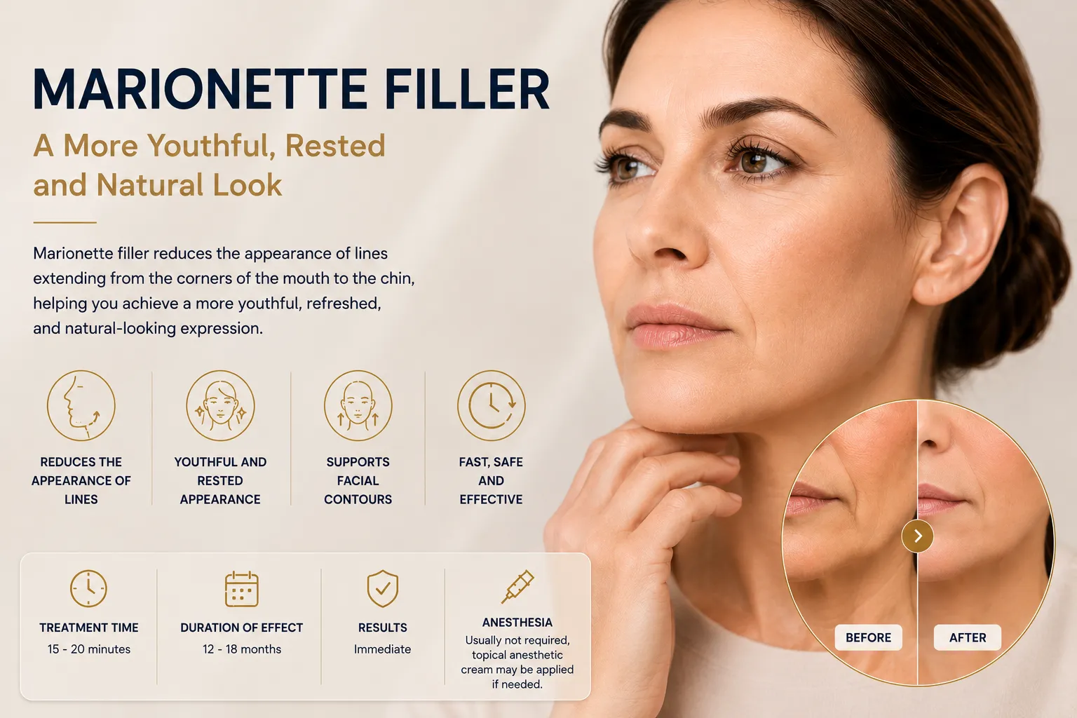 Marionette filler in Istanbul Levent for mouth corner lines and lower face contour