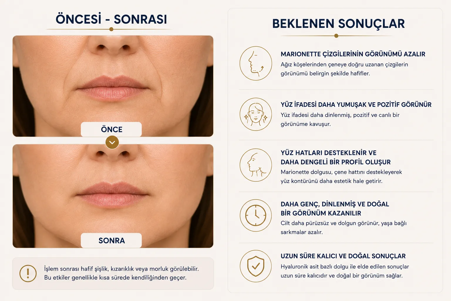 Marionette dolgusu &ouml;ncesi sonrası ağız kenarı &ccedil;izgileri ve doğal ifade desteği Istanbul Levent