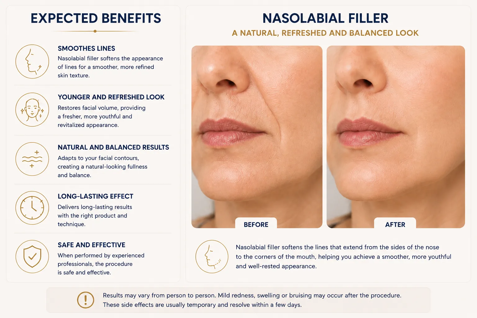 Nasolabial filler expected benefits for smile lines and refreshed facial expression Istanbul Levent