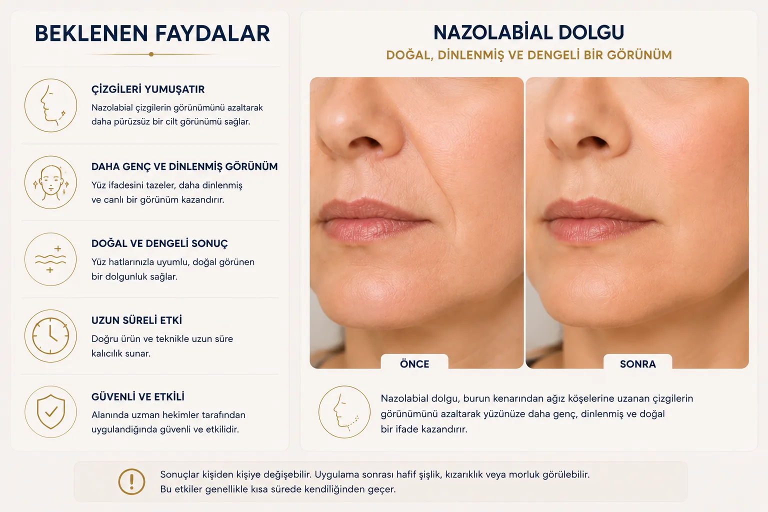 Expected benefits of nasolabial filler for smile lines