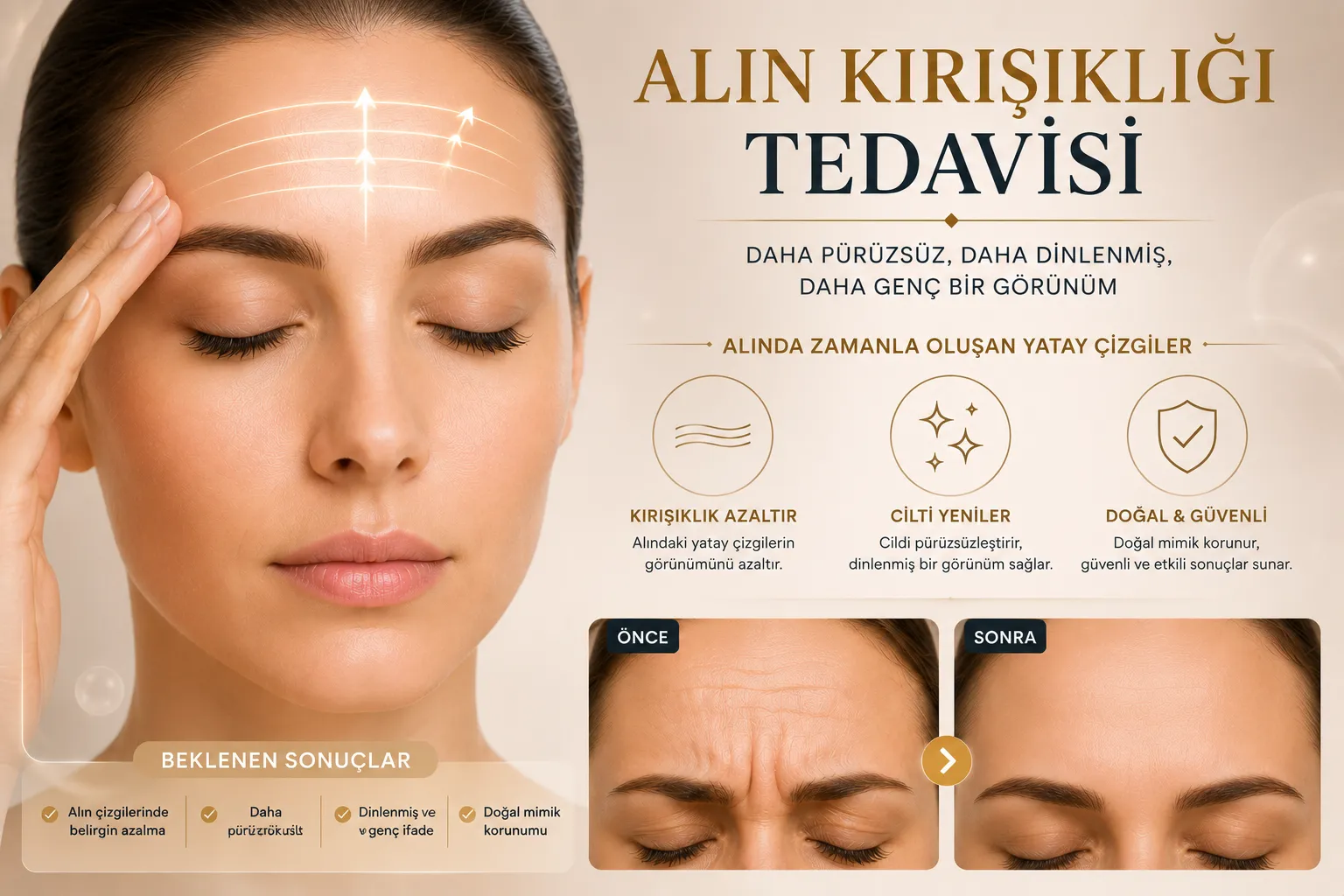 Alın botoksu &ouml;ncesi sonrası alın kırışıklıkları ve daha dinlenmiş ifade Istanbul Levent