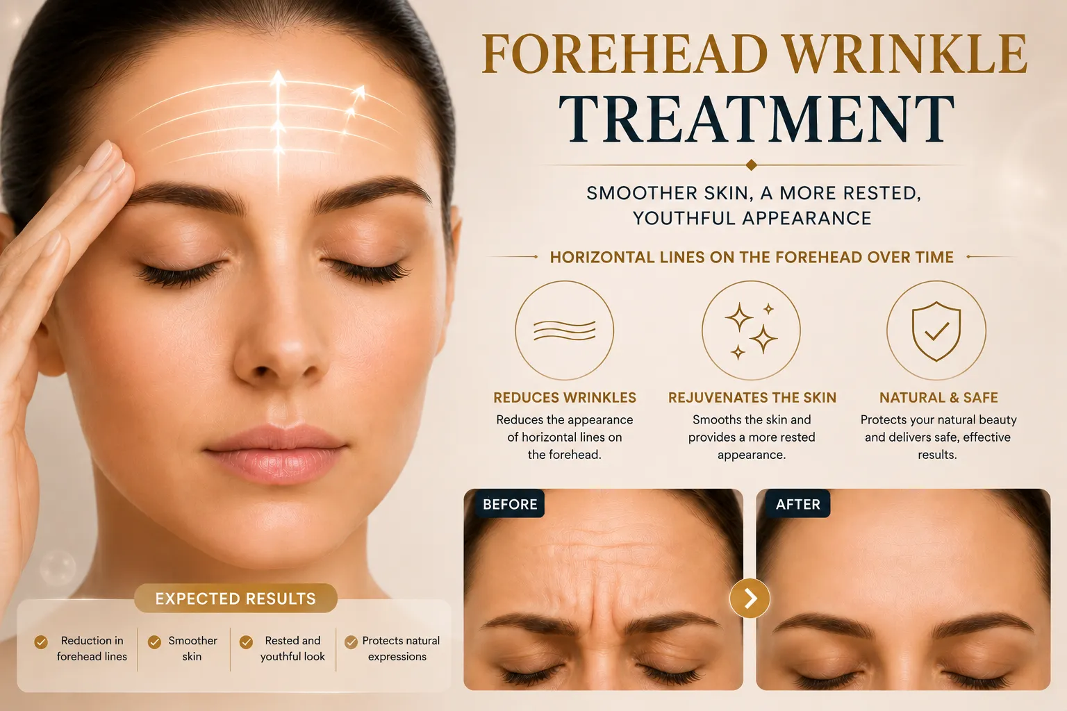 Forehead Botox before and after concept for forehead wrinkles and refreshed expression Istanbul Levent