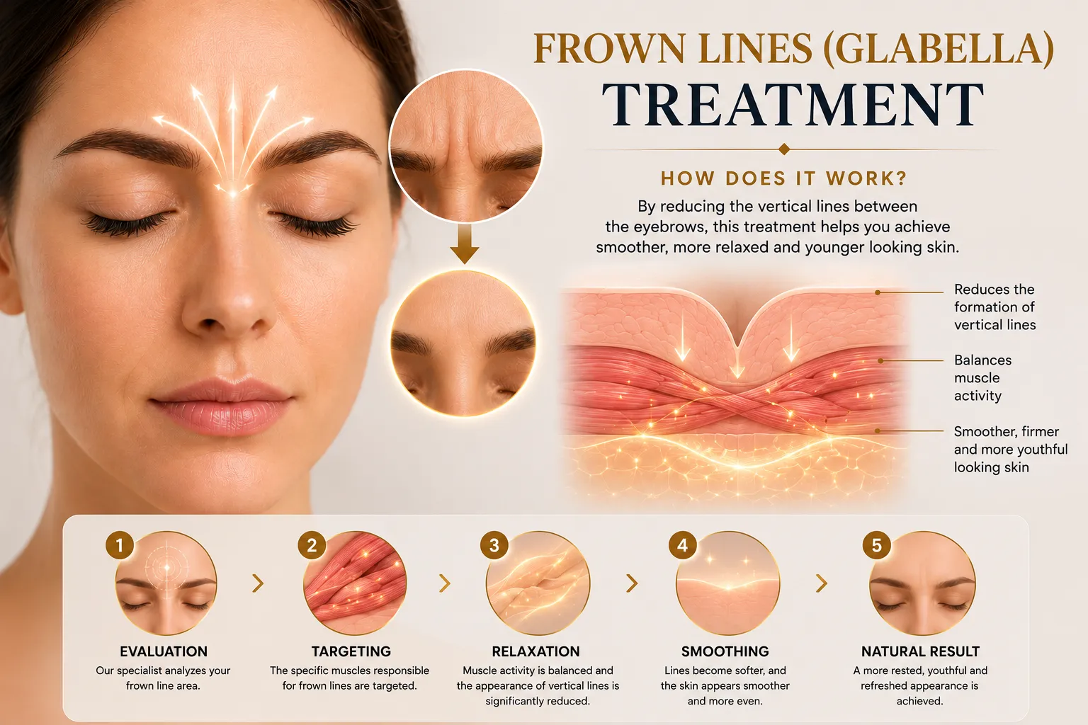 How Frown Lines Botox works for glabella muscle activity and vertical eyebrow lines in Istanbul