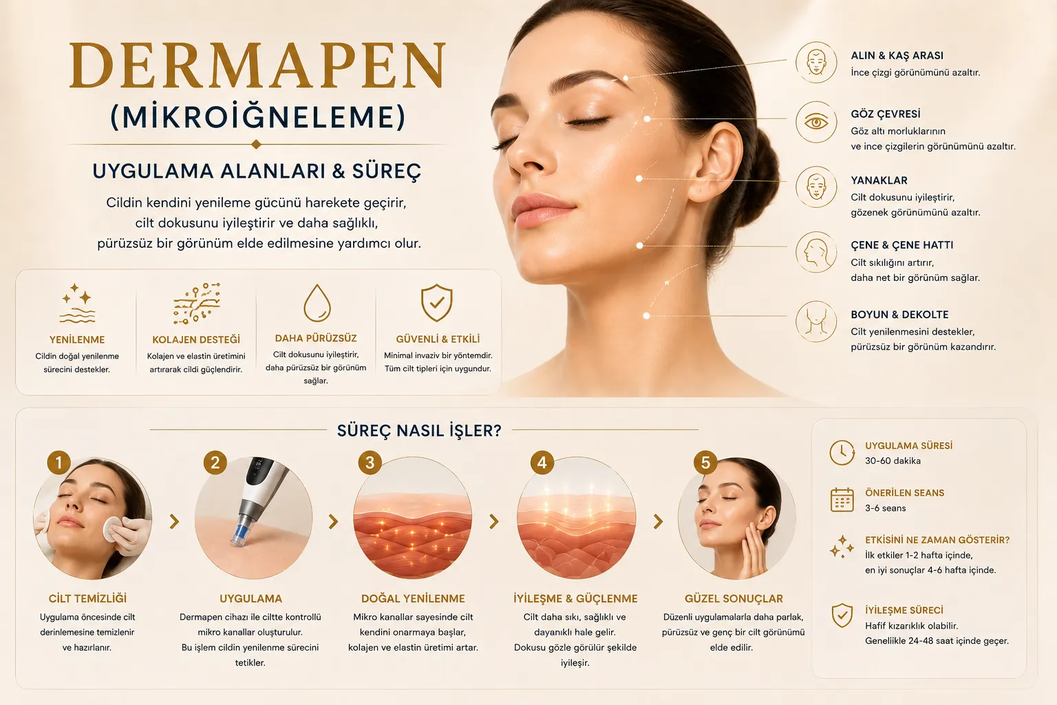 Dermapen mikroneedling tedavi alanları akne izi g&ouml;zenek ton eşitsizliği ve cilt dokusu Istanbul