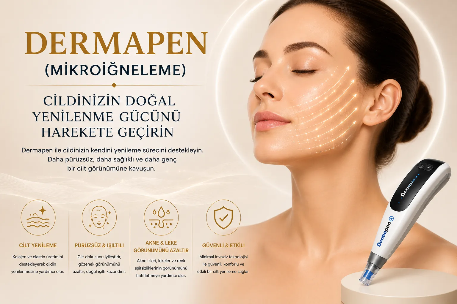 Dermapen mikroneedling Istanbul Levent akne izi g&ouml;zenek ve cilt yenileme uygulaması