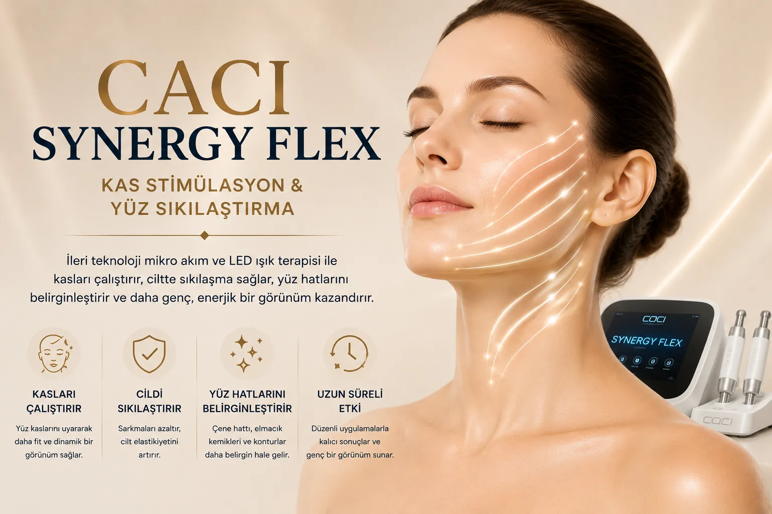 CACI Synergy Flex İstanbul y&uuml;z kas stim&uuml;lasyonu ve ameliyatsız y&uuml;z sıkılaştırma rehberi