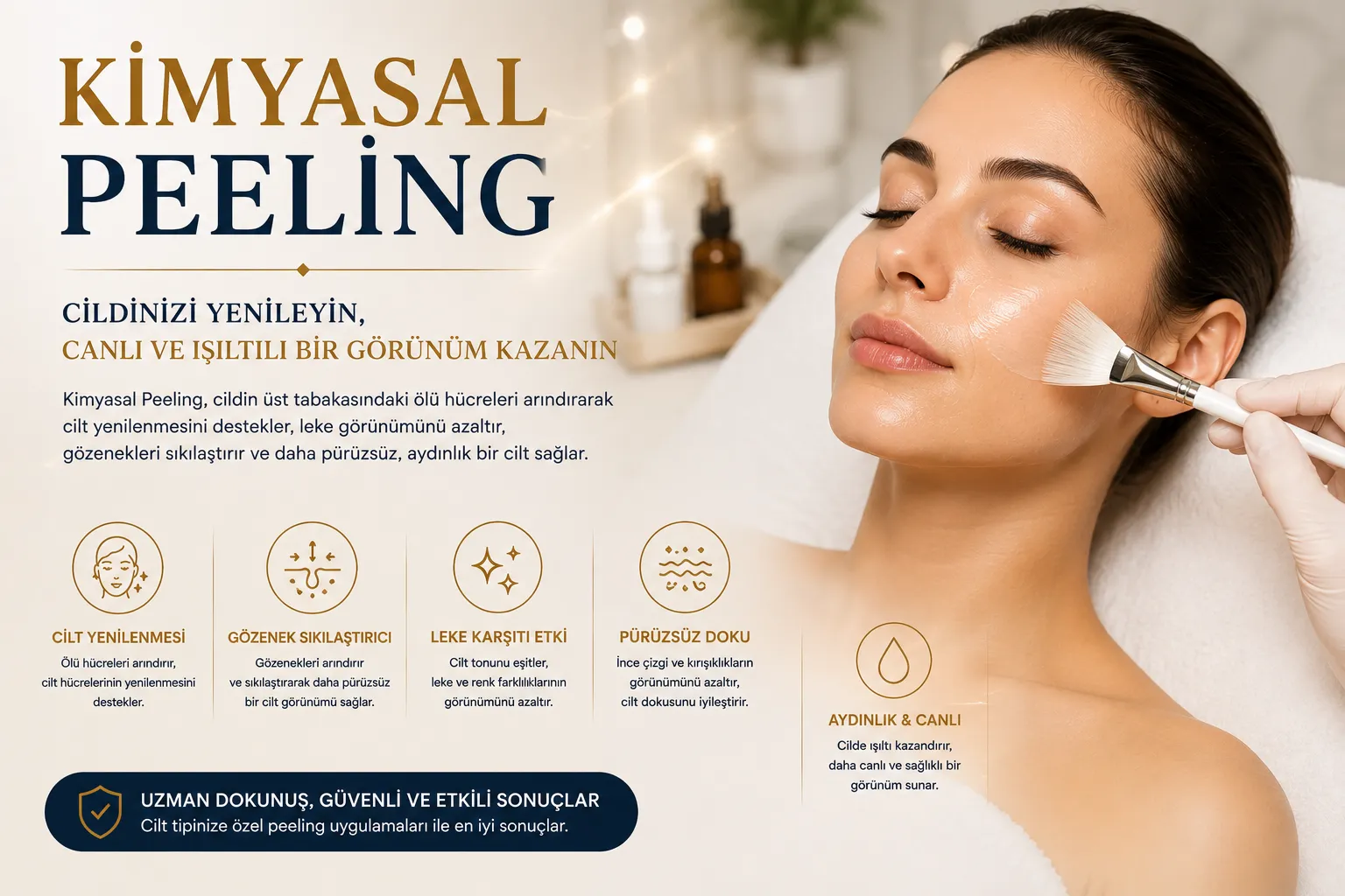 Kimyasal peeling Istanbul Levent leke ton eşitsizliği akne izi ve cilt yenileme uygulaması