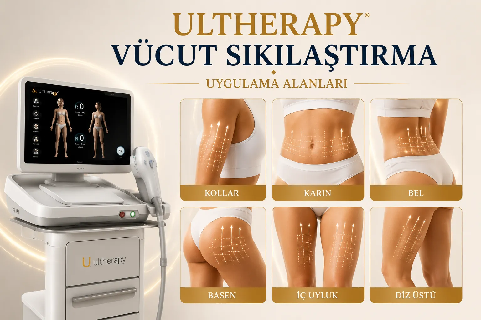 Ultherapy Body tedavi alanları karın kol i&ccedil; bacak diz &ccedil;evresi ve v&uuml;cut sıkılaştırma Istanbul