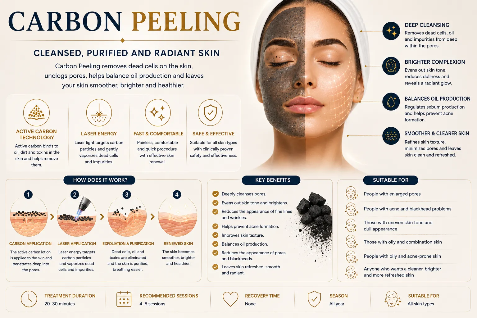 How carbon peeling works with carbon solution and laser activation for pores and glow in Istanbul