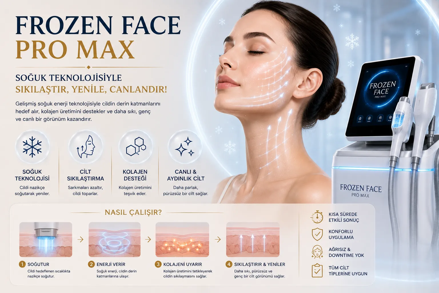 Frozen Face Pro Max nasıl &ccedil;alışır iğnesiz mezoterapi aktif i&ccedil;erik iletimi ve cilt yenilenmesi Istanbul