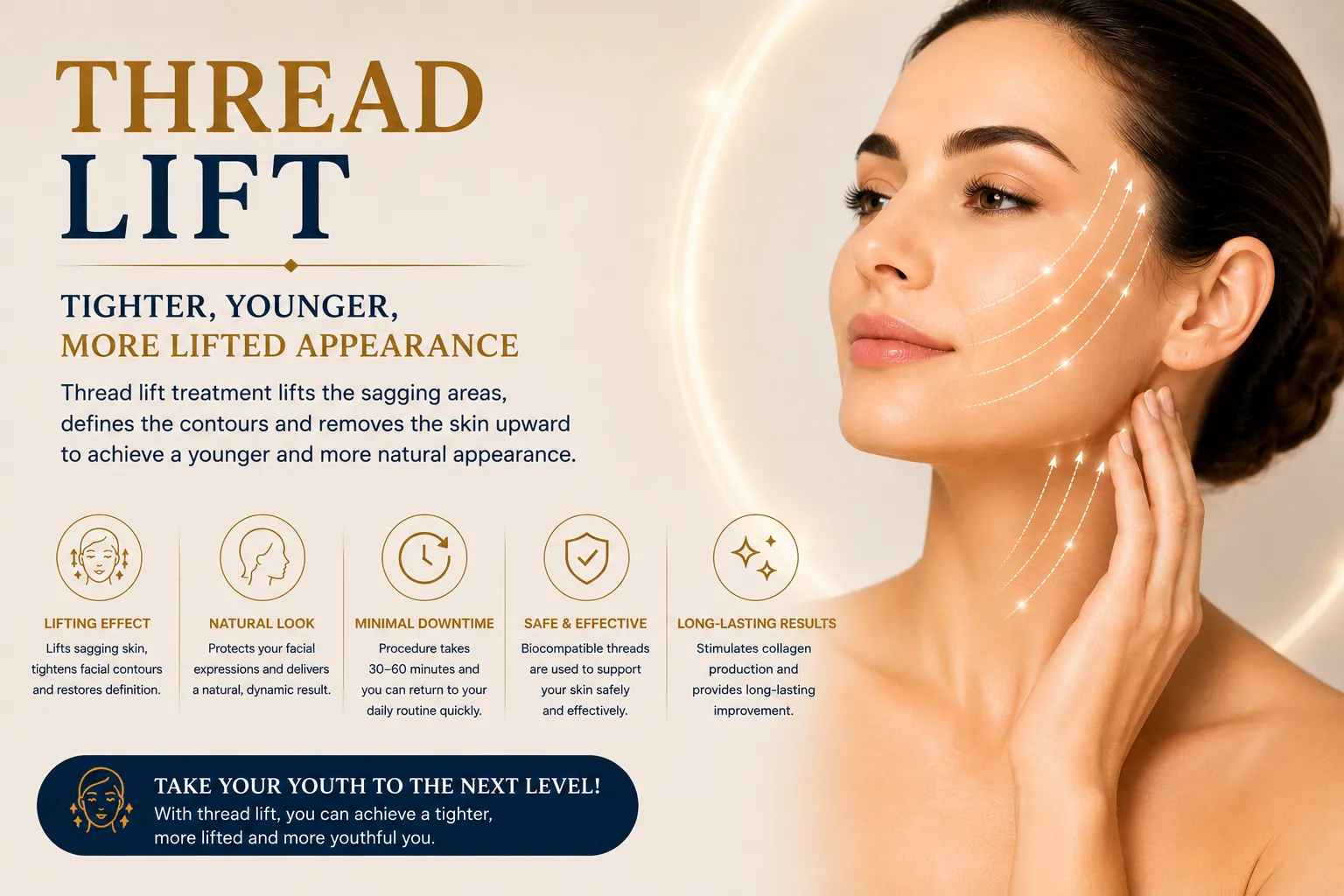 Thread lift in Istanbul Levent for non-surgical face jawline and neck lifting