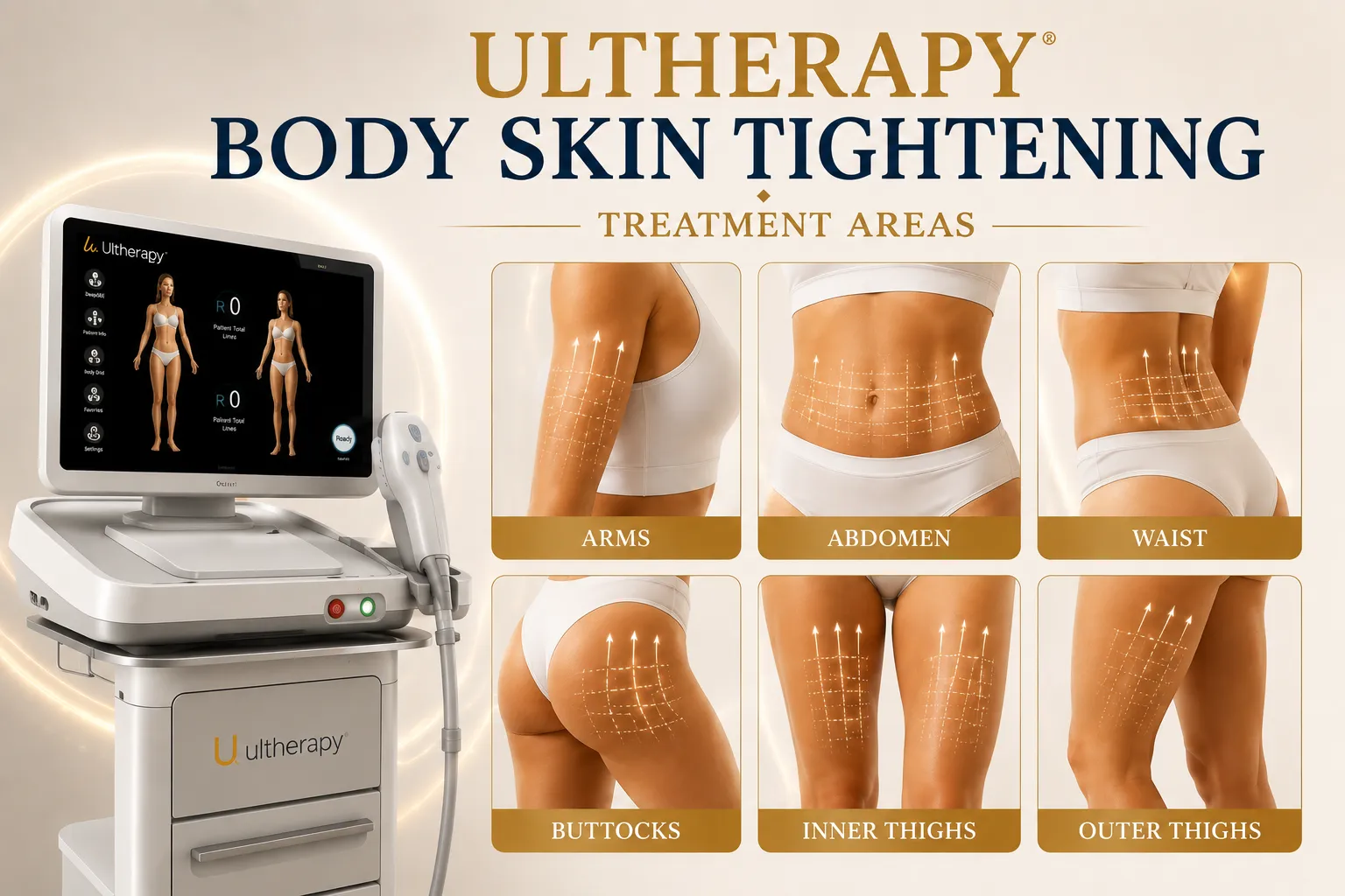 Ultherapy Body treatment areas abdomen arms inner thighs knees and body tightening in Istanbul