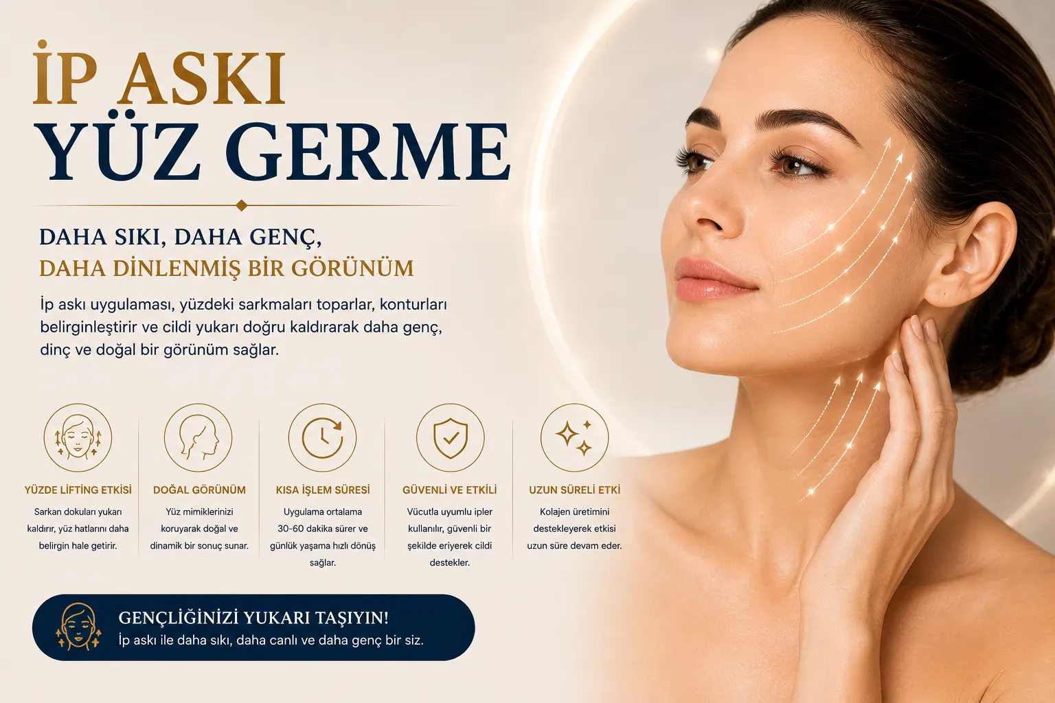 İp askı Istanbul Levent y&uuml;z &ccedil;ene hattı ve boyun i&ccedil;in ameliyatsız lifting uygulaması