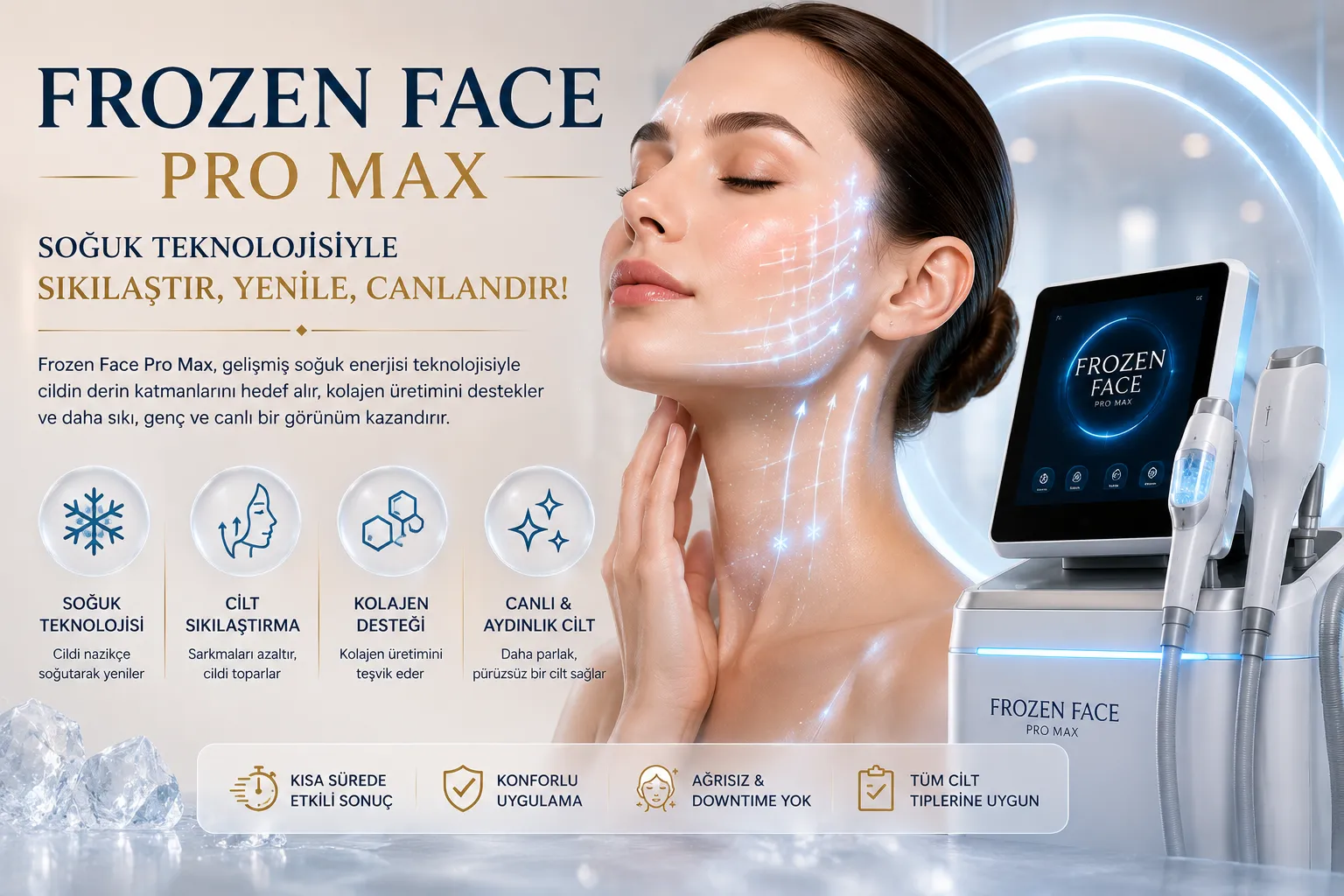 Frozen Face Pro Max Istanbul Levent iğnesiz mezoterapi cilt nemi parlaklık ve ton dengesi uygulaması
