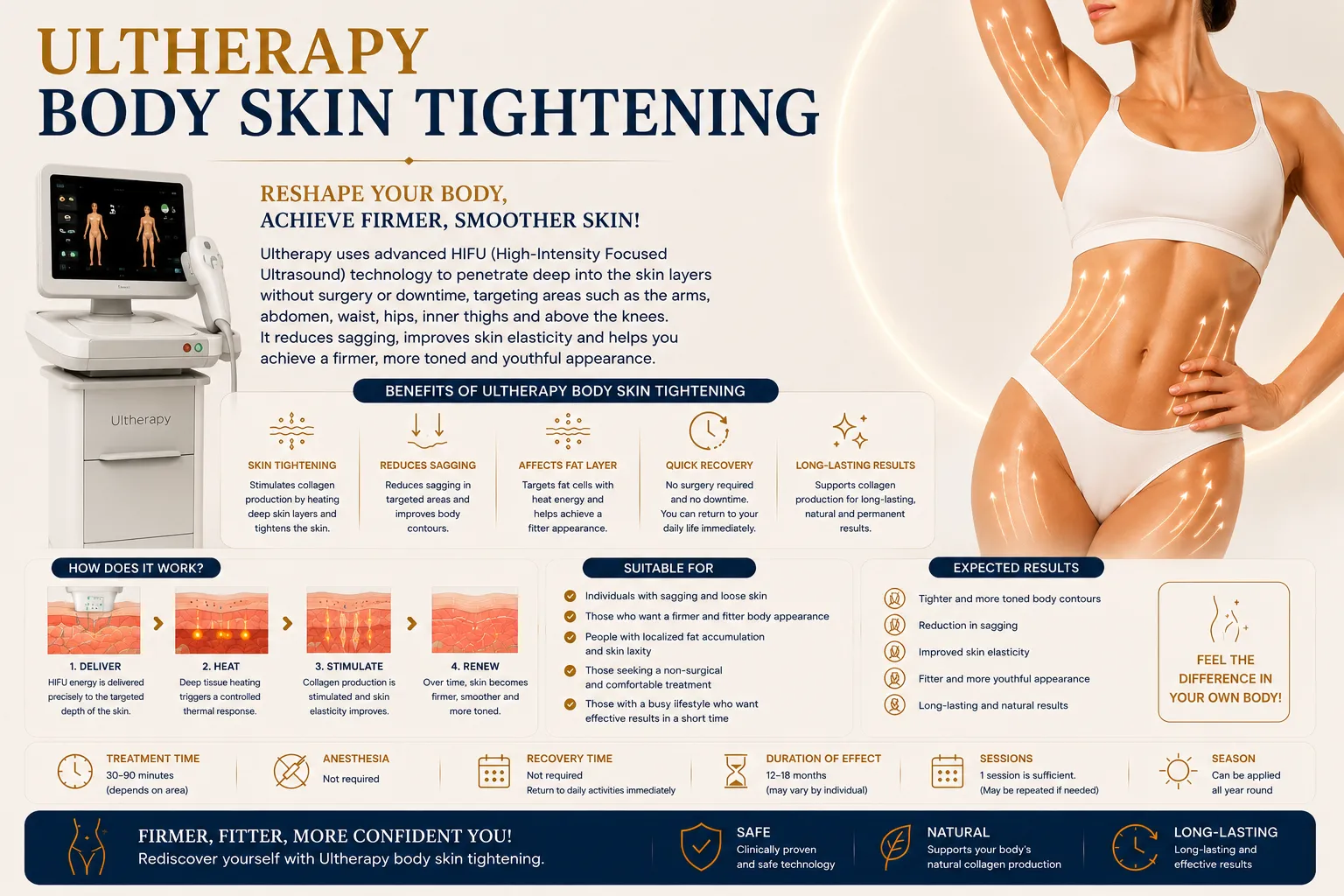 How Ultherapy Body works with focused ultrasound collagen stimulation and skin tightening in Istanbul