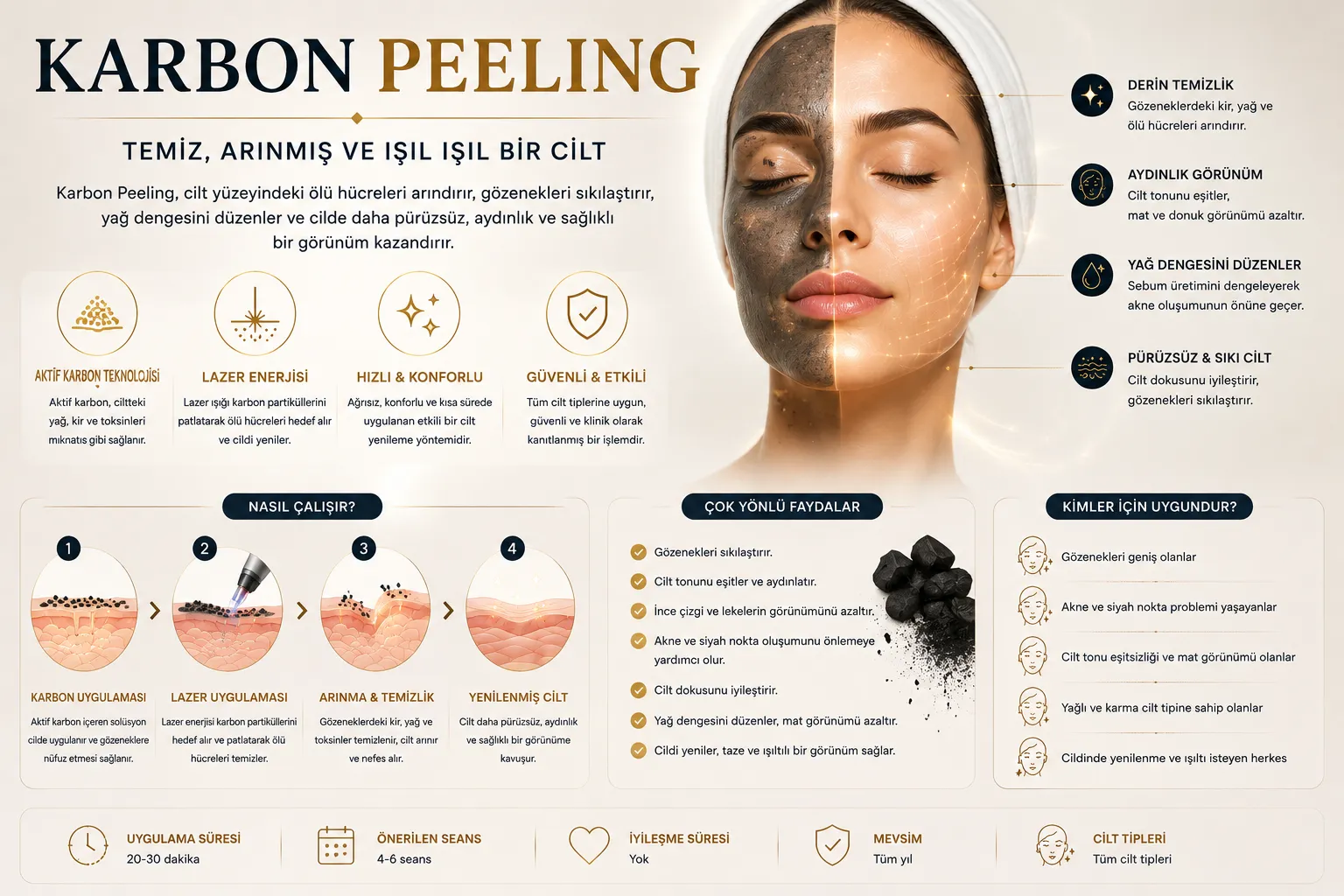 Karbon peeling nasıl &ccedil;alışır karbon sol&uuml;syon lazer aktivasyonu g&ouml;zenek ve cilt parlaklığı Istanbul