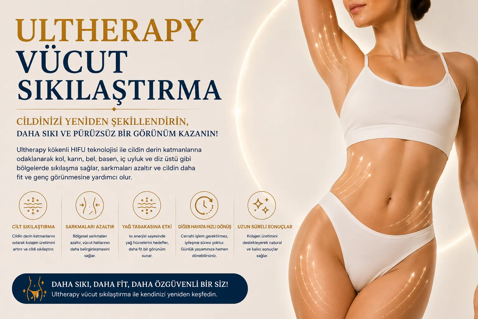 Ultherapy Body Istanbul Levent v&uuml;cut cilt sıkılaştırma ve ameliyatsız toparlanma uygulaması