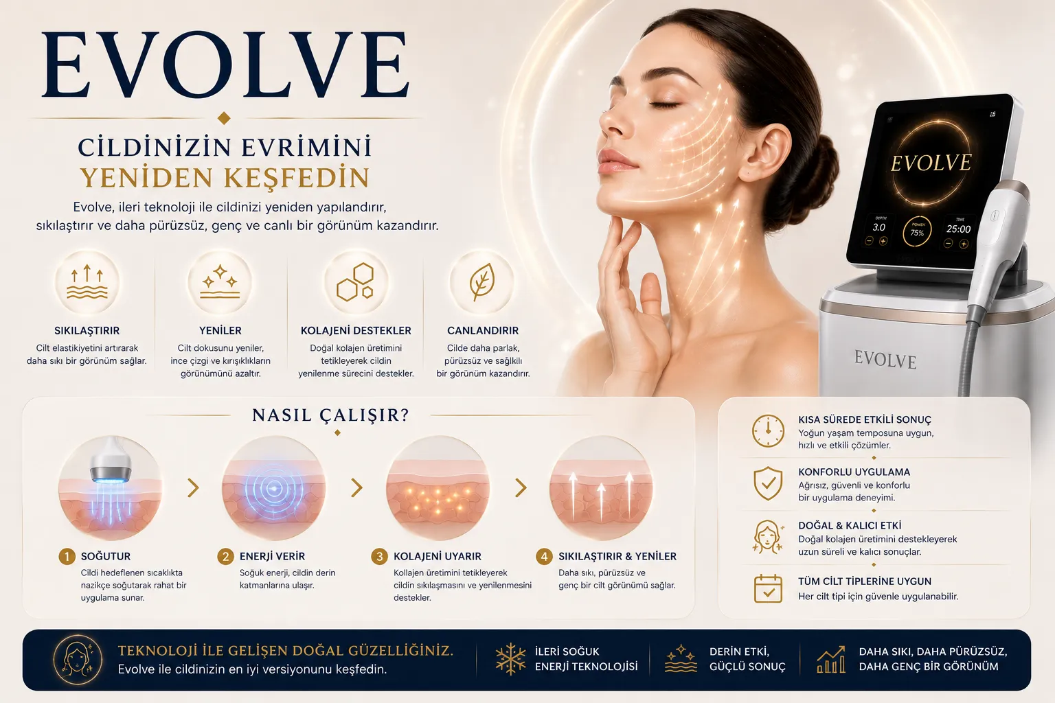 Evolve nasıl &ccedil;alışır kas aktivasyonu cilt sıkılaştırma ve v&uuml;cut şekillendirme Istanbul