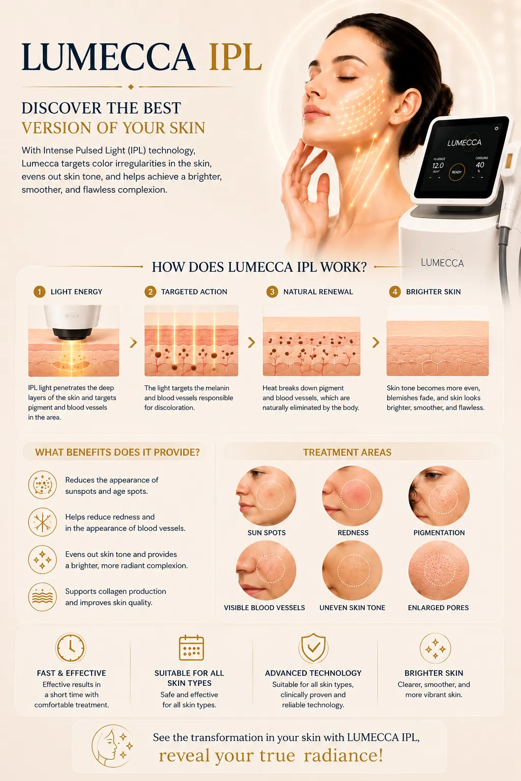 How Lumecca IPL works for pigmentation sun spots and uneven skin tone in Istanbul