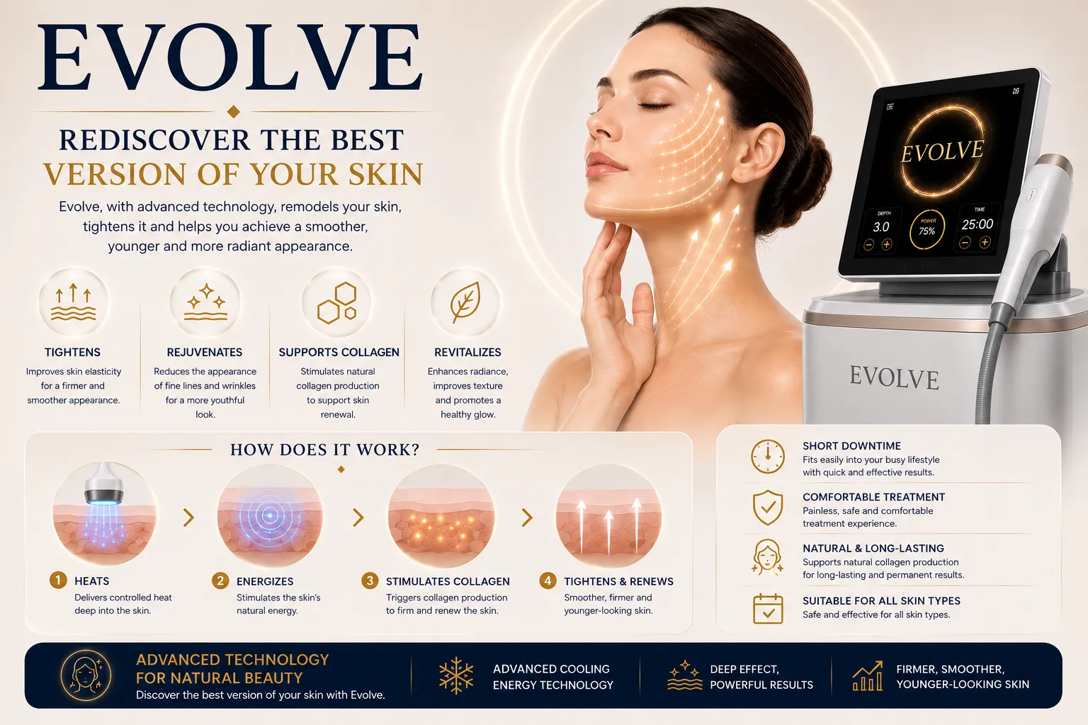 How Evolve works for muscle activation skin tightening and body contouring in Istanbul