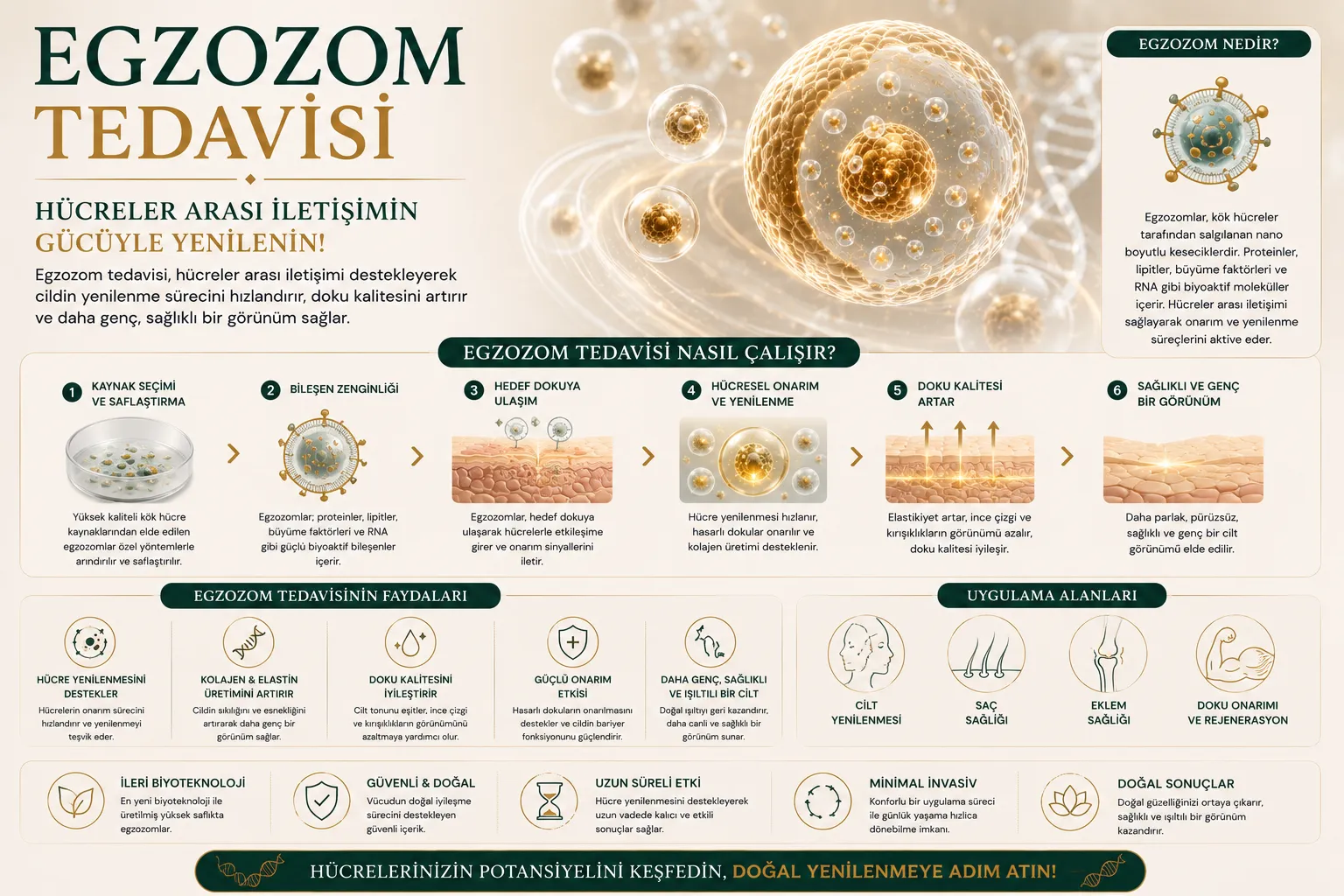 Egzozom tedavisi nasıl &ccedil;alışır h&uuml;cresel iletişim cilt ve sa&ccedil; dokusu desteği Istanbul