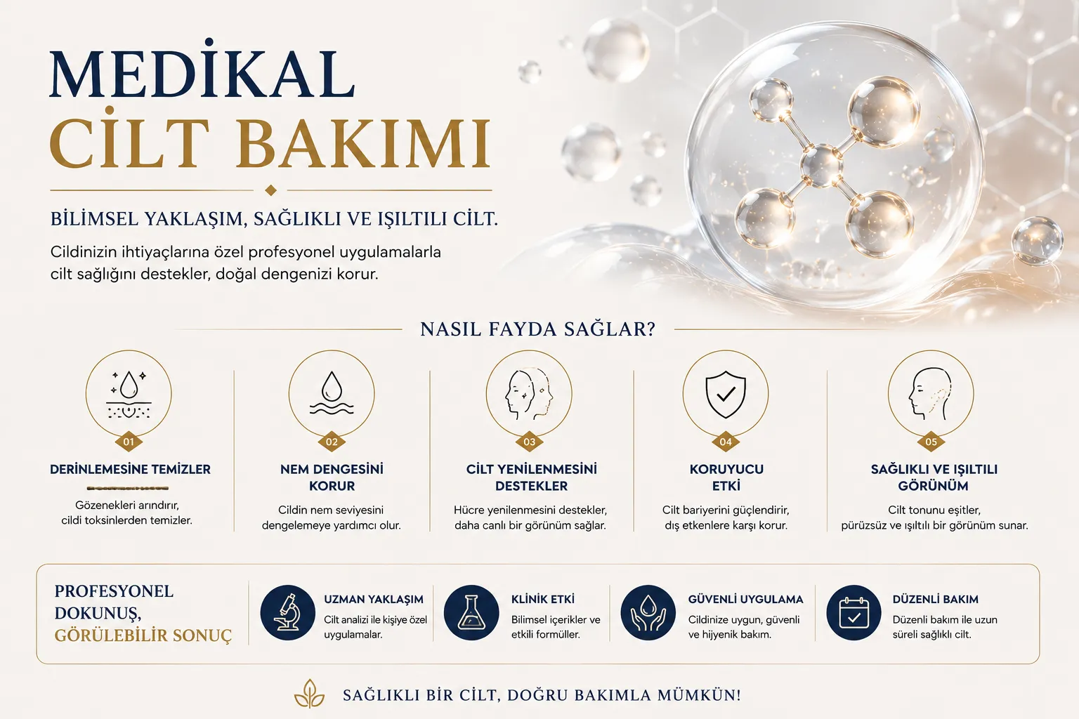 Medikal cilt bakımı nasıl &ccedil;alışır cilt analizi g&ouml;zenek temizliği nemlendirme ve bariyer desteği Istanbul